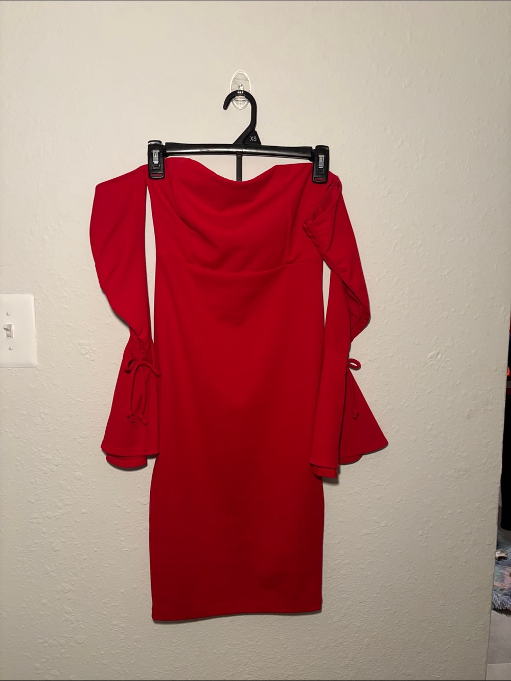 Fashion Nova Red Off-Shoulder Bell Sleeve Midi Dress